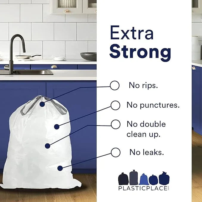 Plasticplace Custom Fit Trash Bags, Compatible with simplehuman Code X (200 Count) White Drawstring Garbage Liners 21 Gallon/ 80 Liter, 26" x 24.5" - NeatNest