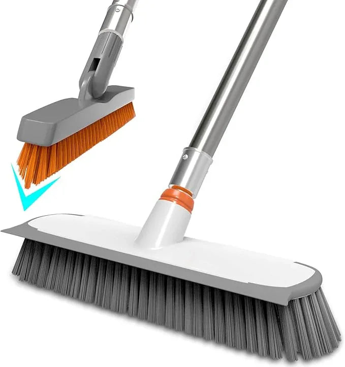 Heavy Duty Floor Scrub Brush and Grout Cleaner Tool with Long Handle Deck Brush with Stiff Bristles Outdoor Scrubber for Cleaning Deck Tile Kitchen Swimming Pool Bathroom(2 Pack Brush Head) - NeatNest
