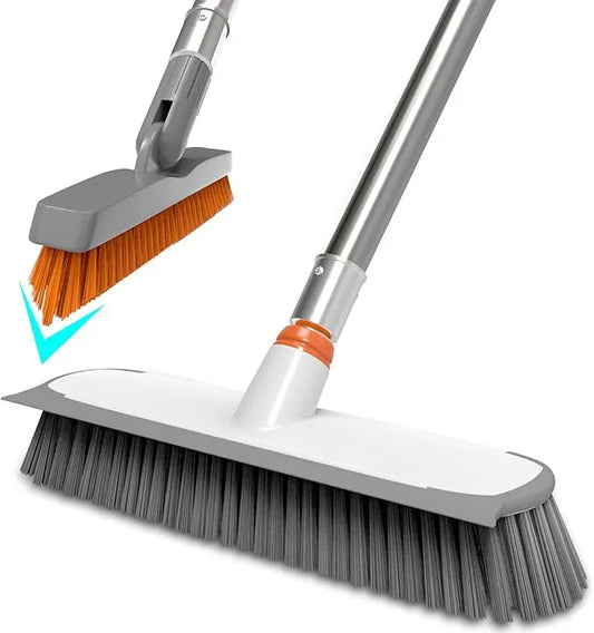 Heavy Duty Floor Scrub Brush and Grout Cleaner Tool with Long Handle Deck Brush with Stiff Bristles Outdoor Scrubber for Cleaning Deck Tile Kitchen Swimming Pool Bathroom(2 Pack Brush Head) - NeatNest