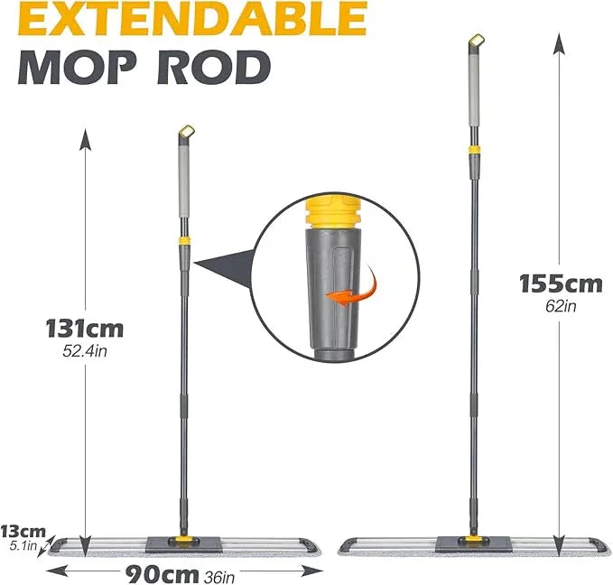 MASTERTOP Commercial Mop, 36'' Large Dust Mop,Heavy Duty Industrial Push Mops with 3 Reusable Microfibre Pads & 62'' Adjustable Handle for Home,Hotel,Mall,Warehouse - NeatNest