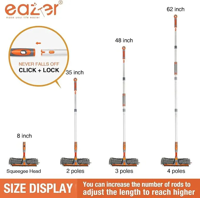 Eazer Squeegee Window Cleaner 2 in 1 Rotatable Window Cleaning Tool Kit with Elbow/Straight Extension Pole, 62‘’ Window Washing Equipment with Bendable Head for Indoor/Outdoor Car Glass - NeatNest