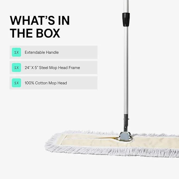 Commercial Dust Mop – 24 Inch Floor Sweeper for Hardwood, Reusable Cotton Mop Head, Extendable Handle, Dry Mop for Floor Cleaning & Janitorial Supplies - NeatNest