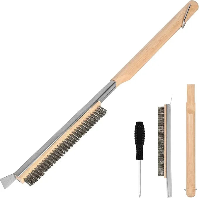 Aolso Pizza Oven Brush, 21" Brush and Stainless Steel Scraper for Pizza Stone, BBQ Grill Cleaning Brush Non Scratch Heat Proof Stainless Steel Bristles with Screwdriver for Pizza Oven Accessories - NeatNest