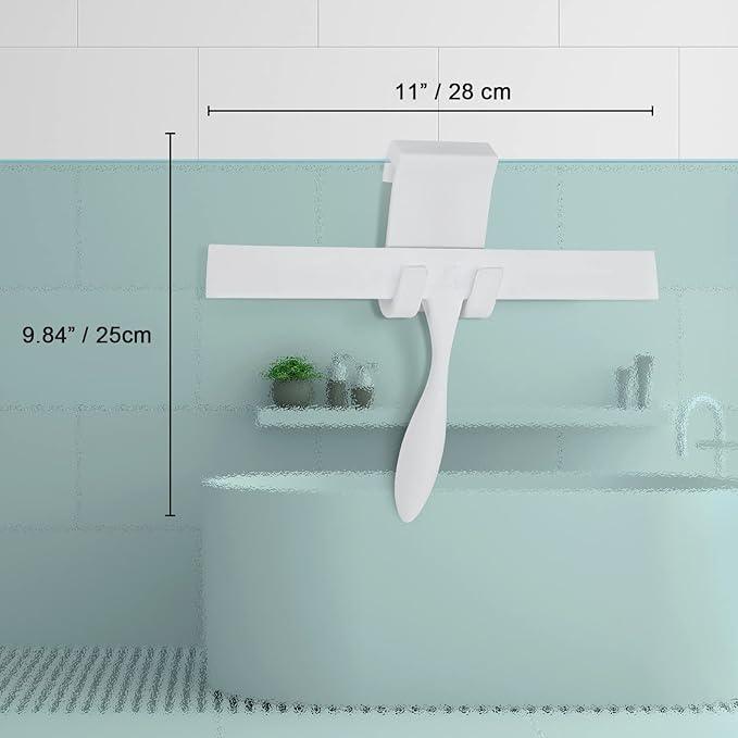 Squeegee for Shower Glass Door, 11-Inch Shower Squeegee for Glass Doors, Bathroom Silicone Squeegees Wiper for Shower with Non-Slip Handle, No-Drilling Silicone Hanging Hook, for Tiles, Mirror(White) - NeatNest
