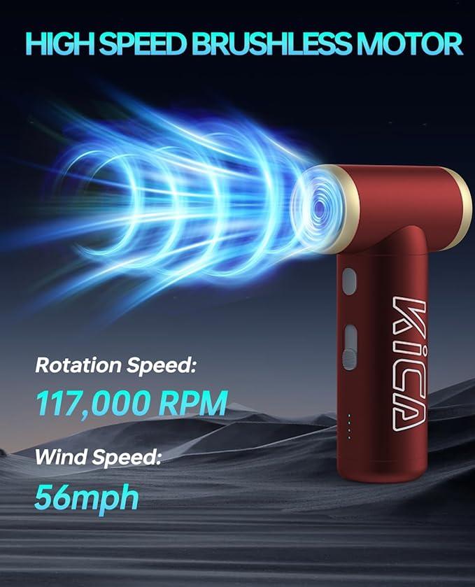 Compressed Air Duster-KiCA JetFan 2S Electric Air Duster,117000 RPM Rechargeable Cordless Air Blower for Cleaning Keyboard&PC, Jet Dry Duster with New Extreme Mode, Metal Shell-Red - NeatNest