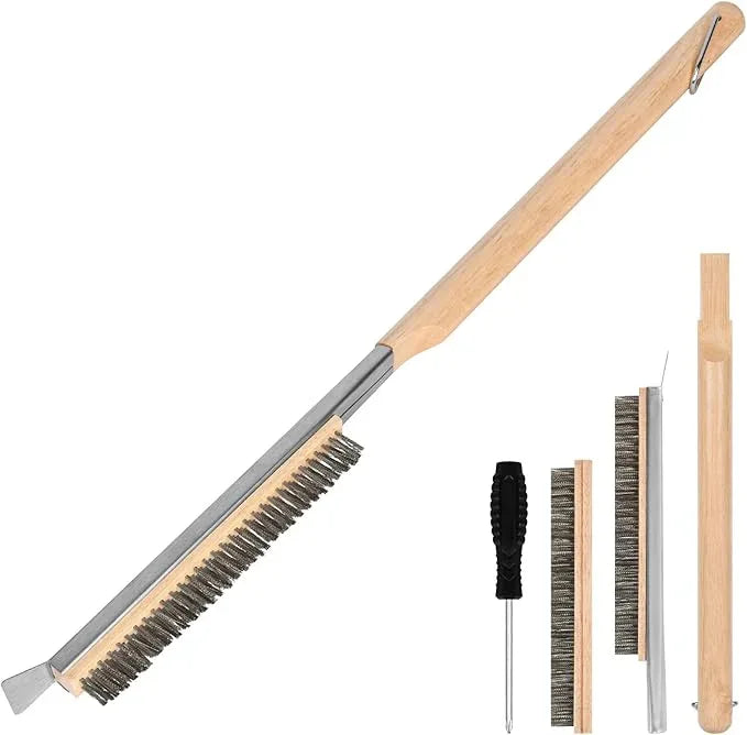 Aolso Pizza Oven Brush, 26" Brush and Stainless Steel Scraper for Pizza Stone, BBQ Grill Cleaning Brush Non Scratch Heat Proof Stainless Steel Bristles with Screwdriver for Pizza Oven Accessories - NeatNest