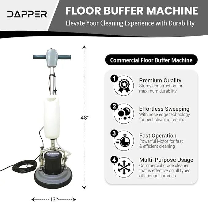 13" Heavy-duty Multi-Functional Floor Buffer Polisher Machine - Clean, Buff, Scrubb and Polish with Ease! Ideal for Carpets Too! Includes Optional Solution Tank, 2 Brushes and 3 Scouring Pads - NeatNest