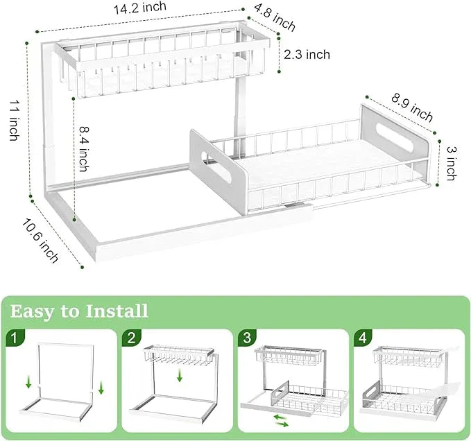 REALINN Under Sink Organizer, Pull Out Cabinet Organizer 2 Tier Slide Out Sink Shelf Cabinet Storage Shelves, Storage for Kitchen Bathroom, White, 2 Pack - NeatNest