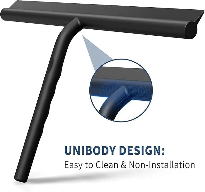 ecooe Silicone Shower Squeegee with Hanger, 13″/33cm Shower Glass Cleaner Wiper, Black Window Squeegee Scraper with Stainless Steel Core for Home Bathroom Kitchen Car Glass Doors - NeatNest