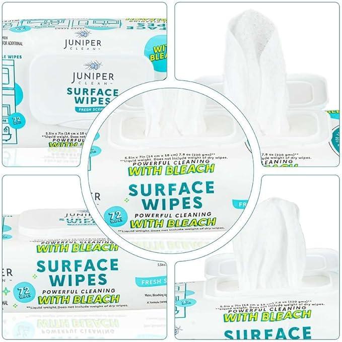 6 Pack Surface Cleaning Wipes with Bleach, All-Purpose Cleaner for Bathroom, Kitchen, Office, 72 Count Soft Flow, Fresh Scent, Lint Free & Durable - NeatNest