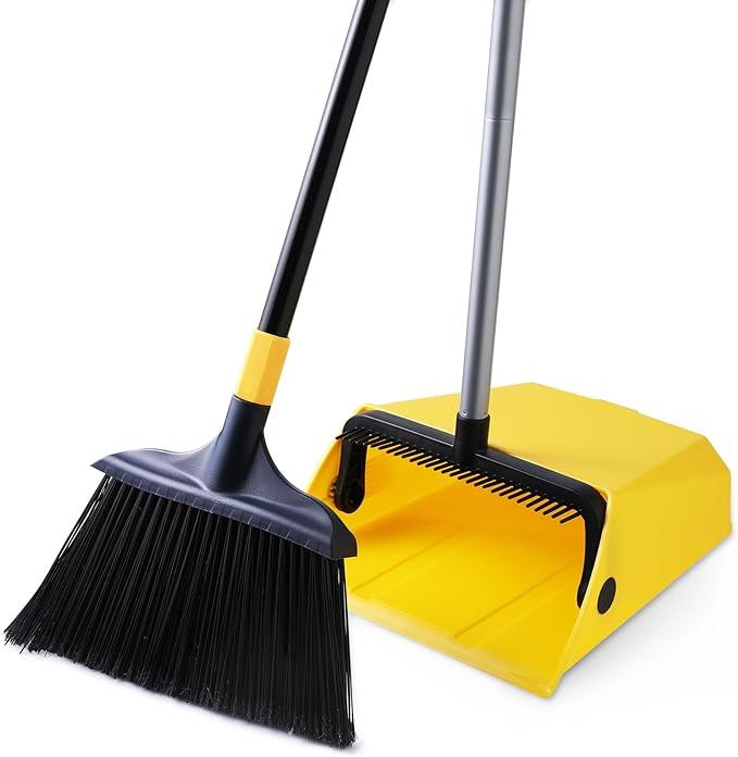Yocada Commercial Broom and Dustpan Set with Comb Commercial Outdoor Indoor for Courtyard Garage Lobby Mall Market Floor Home Kitchen Room Office Pet Hair Rubbish - NeatNest
