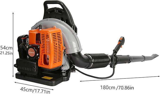 63CC Backpack Leaf Blower Gas Powered, 3HP 2-Stroke Engine, 665CFM High Velocity Air Cooling System, Adjustable Backpack Blowers Gas for Lawn, Garden, Yard, Snow, Gutter Cleaning (Power Orange) - NeatNest