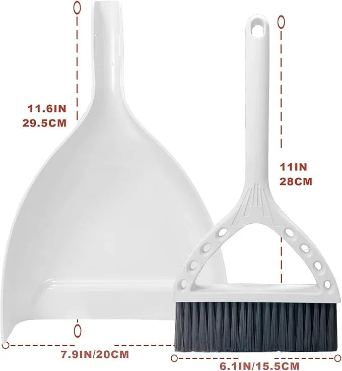 Mini Broom and Dustpan Set Small Dust pan and Brush Set Perfect for Desk Office Camping Dorm RV Essentials (White) - NeatNest