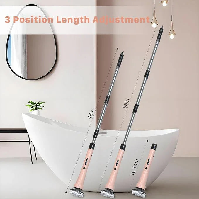 Electric Spin Scrubber, Hillyfe Bathroom Scrubber Electric with 7 Replaceable Brush Heads, IPX7 Waterproof,300/400 RPM, 3 Adjustable Length,Scrubber Brush Electric for Bathtub Floor,Pink - NeatNest