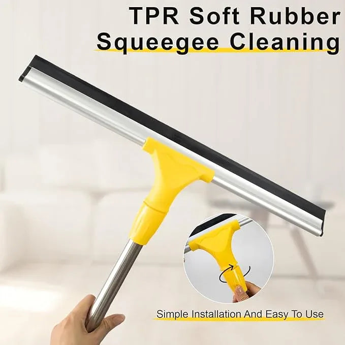 17.2"Professional Floor Scrubber Shower Squeegee,Rubber Silicone Broom with Long Stainless Steel Handle for Kitchen, Swimming Pool, Concrete Floors,Shower Tiles,Garages,Windows,Glass,Pet Hair Removal - NeatNest