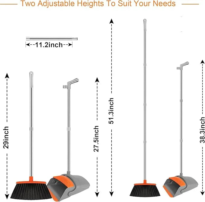 Broom and Dustpan Set for Home, Broom with Dustpan Combo Set, 51" Long Handle Dust Pan Set for Household - NeatNest