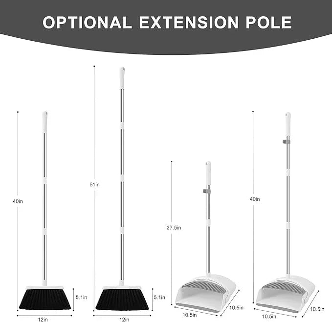 Broom and Dustpan Set, Broom with Dustpan Combo Set for Home 54-in Long Adjustable Handle Dustpan Teeth to Clean Hair for Home Office Kitchen Lobby - NeatNest