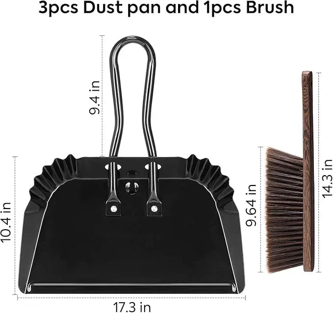 17In Extra Large Dust pan and Brush Set,Commercial Heavy-Duty Dust Pans and Wood Broom,Clip on Dust Pan Metal Edge Flat Against Floor for Patio/Pet/Car/Outdoor-Rubber Coated Easy to Grasp Handle - NeatNest