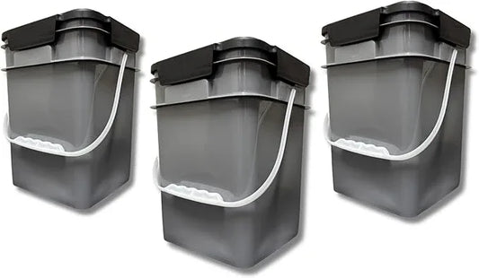 House Naturals 4 Gallon Square Food Grade Bucket Pail with Plastic Handles and Lid (Pack of 3) Made in USA containers (Gray) - NeatNest
