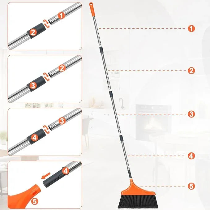 Heavy-Duty Angle Broom for Floor Cleaning with 52" Long Handle Stiff Bristle Angle Commercial and Industrial Broom, Indoor Outdoor Broom for Garage Kitchen Office Lobby Patio - NeatNest