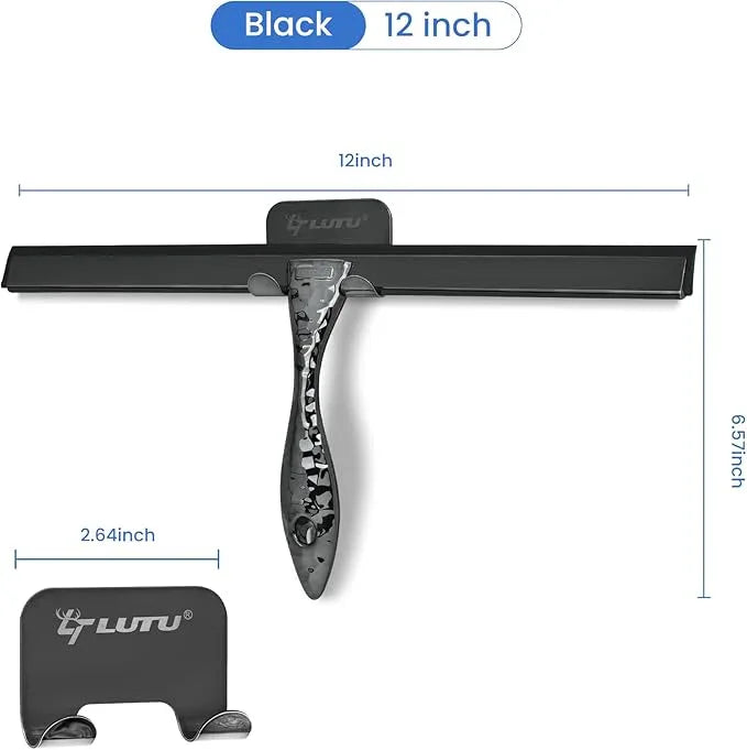 All-Purpose Silicone Shower Squeegee for Shower Glass Door,with 1 Hooks,for Bathroom Glass, Car, Tile Wall, Mirror Cleaning - Flower Shaped Handle for Easy-Grip 12 Inch Black - NeatNest