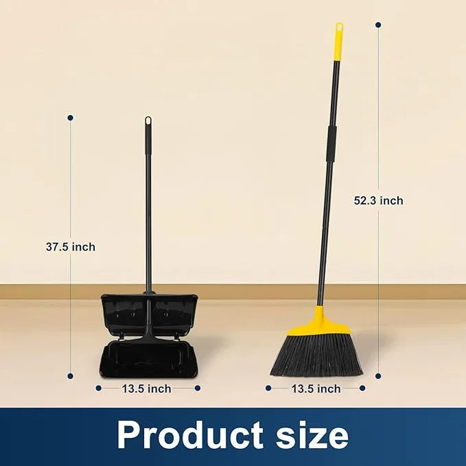 Indoor/Outdoor Heavy Duty Broom and Dustpan Set,Upright Plastic Commercial Dust Pan with 2 Brooms Perfect for Sweeping Courtyard Garage Lobby Kitchen Office Mall Market Shop Floor - NeatNest
