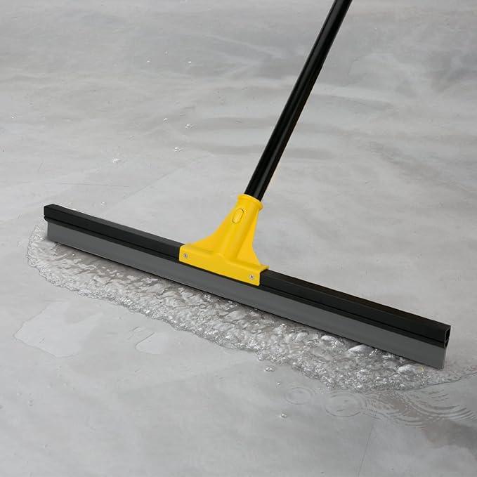 Floor Squeegee for Concrete and Tile Cleaning, 24'' Rubber Wiper Broom, Large Heavy Duty Water Scraper with 60'' Long Handle for Garage, Deck, Bathroom, Shower Glass, Window - NeatNest