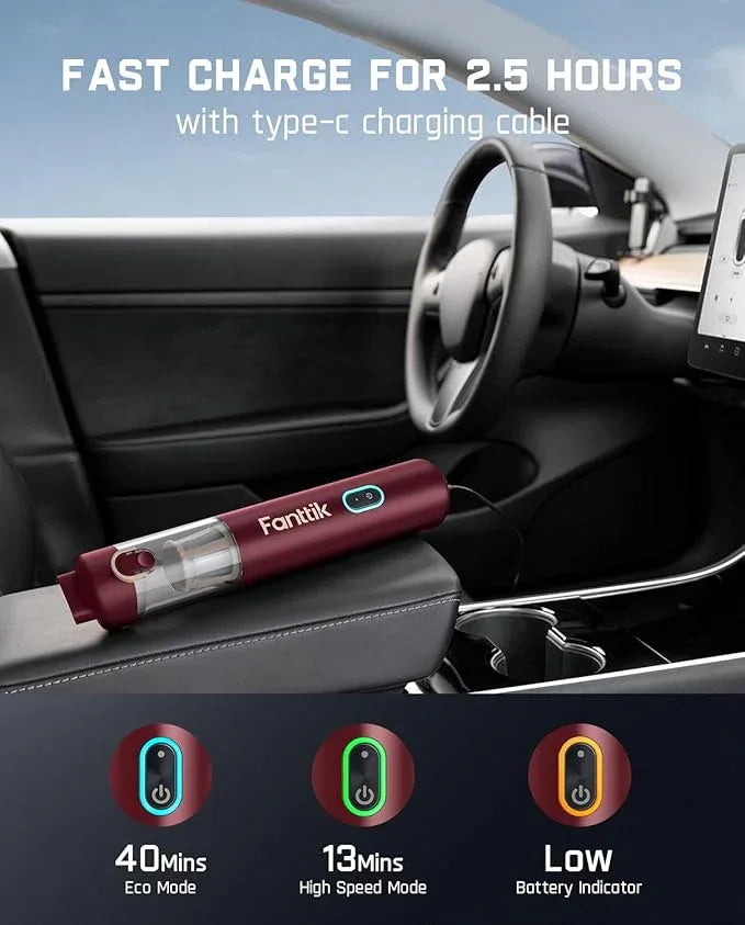 Fanttik Slim V8 APEX Car Vacuum, 4-in-1 Portable Mini Cordless Vacuum with 19000pa Suction Power, Type-C Charge, 2 Suction Modes, Handheld Vacuum for Small Jobs, Car, Office Desk, Keyboards (Red) - NeatNest