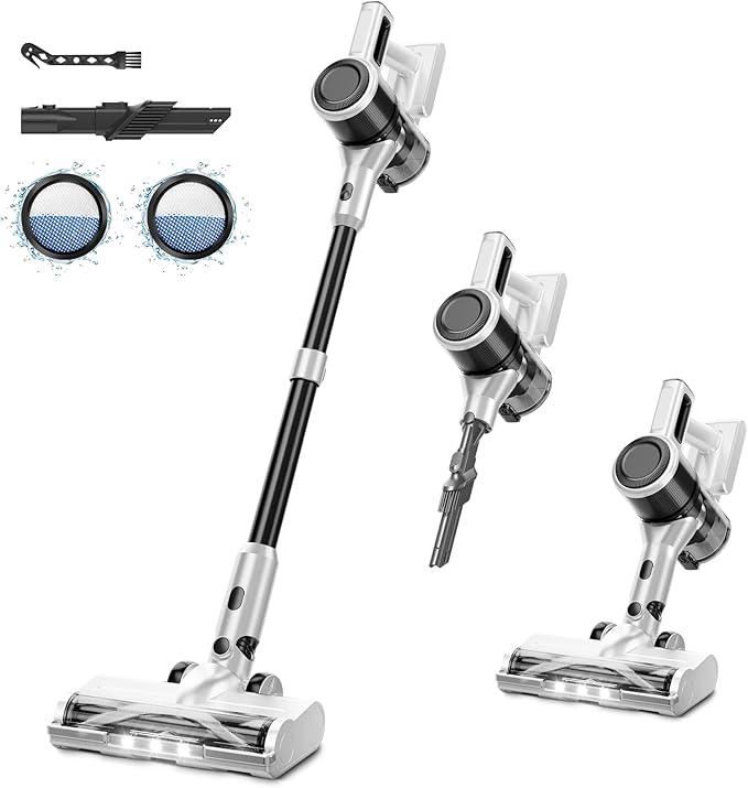 Cordless Vacuum Cleaner for Home - Lightweight, 30Kpa Stick Vacuum Clean with Rechargeable Battery, Max 45Mins Runtime, 8 in 1 Handheld Vacuum for Hardfloor & Carpets Pet Hair, White - NeatNest