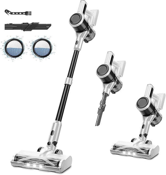 Cordless Vacuum Cleaner for Home - Lightweight, 30Kpa Stick Vacuum Clean with Rechargeable Battery, Max 45Mins Runtime, 8 in 1 Handheld Vacuum for Hardfloor & Carpets Pet Hair, White - NeatNest