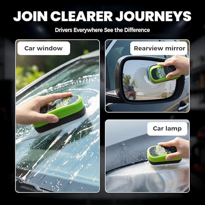Car Glass Oil Film Cleaner, New Automotive Oil Film Cleaning Brush, Car Windshield Cleaner with Extra Cleaner, Preserve Clarity, Immediately See the Effects, Perfect Visibility at All Times (2Set) - NeatNest