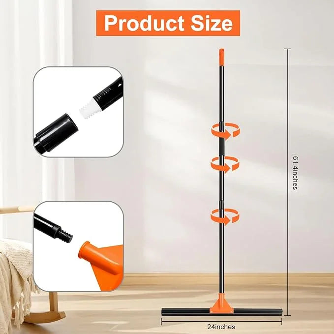 Heavy Duty Floor Squeegee for Concrete Tile Cleaning, 24" Rubber Wiper Squeegee Broom with Long Handle, Commercial Scrubber Mop for Garage Deck Bathroom Kitchen Pool Glass - NeatNest