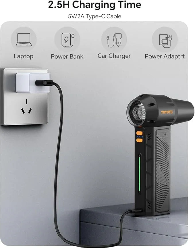Compressed Air Duster, 300000RPM Powerful Electric Air Duster Rechargeable with LED Light and Brushless Motor, 4-Gear Cordless Mini Air Blower for Keyboard, Computers, Car, Outdoors (Black) - NeatNest