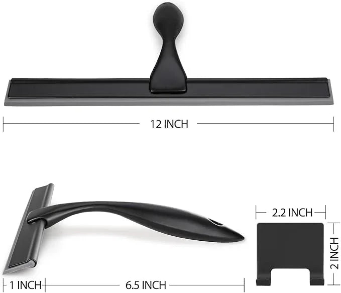 HIWARE All-Purpose Shower Squeegee for Shower Doors, Bathroom, Window and Car Glass - Black, Stainless Steel, 12 Inches - NeatNest