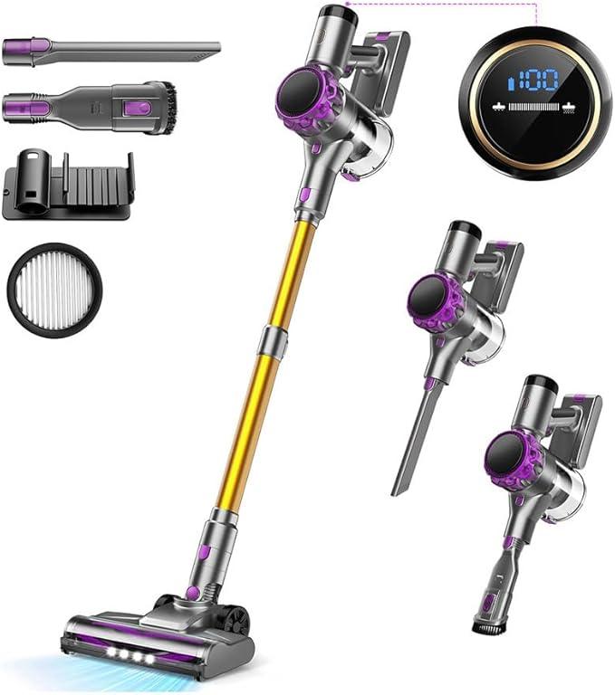 S3 Cordless Vacuum Cleaner, 45kPa Powerful Suction Vacuum Cleaners for Home, 55-Min Runtime Rechargeable Stick Vacuum, Self-Standing, for Pet Hair Carpet Hard Floor, LED Display - NeatNest