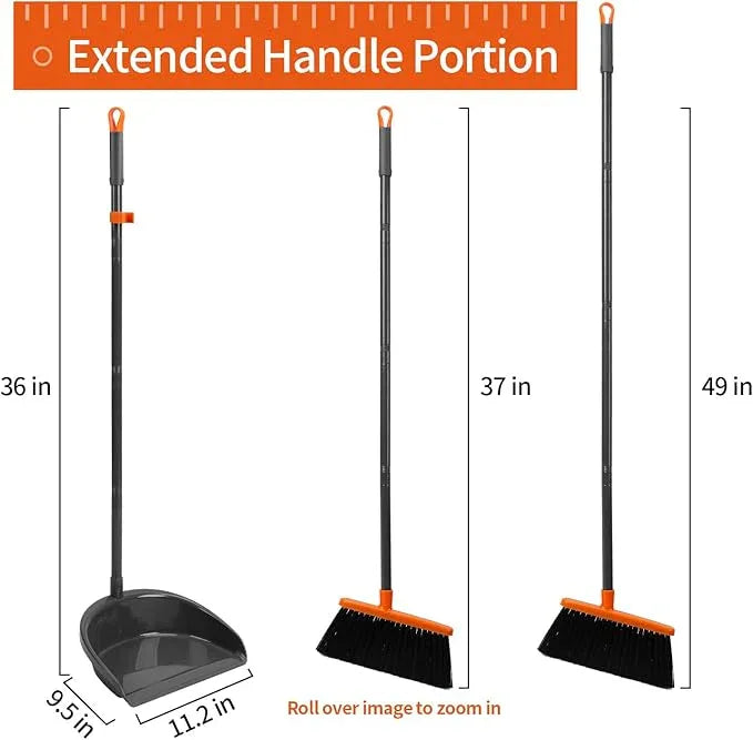 Long Handle Broom with Dustpan Combo Set for Office Home Kitchen Lobby Floor Cleaning Broom Dustpan for Indoor&Outdoor Sweeping - NeatNest