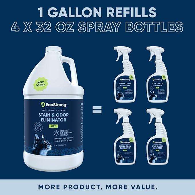 Eco Strong Cat Stain And Odor Remover| Enzyme Urine Odor Neutralizer - Stain Remover for Carpet, Litter Boxes, Bedding, and Laundry [Citrus Scent Gallon Value Size] - NeatNest