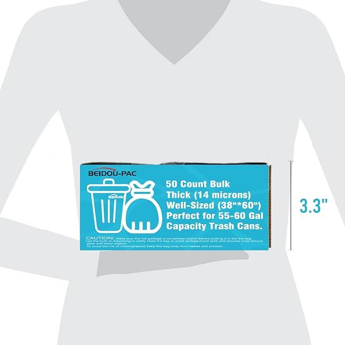 55-60 Gallon Trash Bags, 50 Count Bulk, Heavy Duty Clear Plastic Recycling Bags, Multi-purpose Garbage Bags for home Commercial, Outdoor, Construction, Industrial, Lawn, Leaf - NeatNest