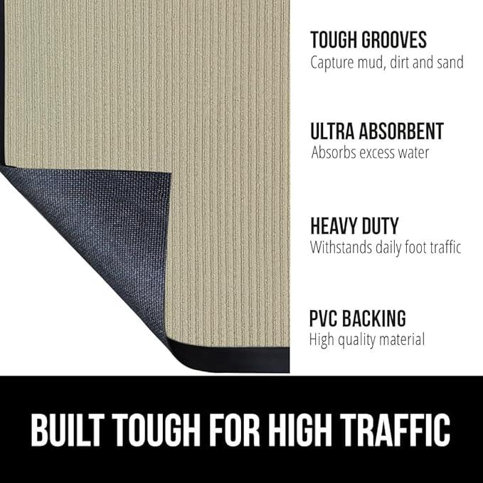 GORILLA GRIP Waterproof Traffic Guard Door Mat, 47x35, Heavy Duty Entryway Mats, Strong Rubber Back Commercial Utility Rugs for Office Hallway, Garage Floor and Home, Low Profile Carpet Runner, Beige - NeatNest