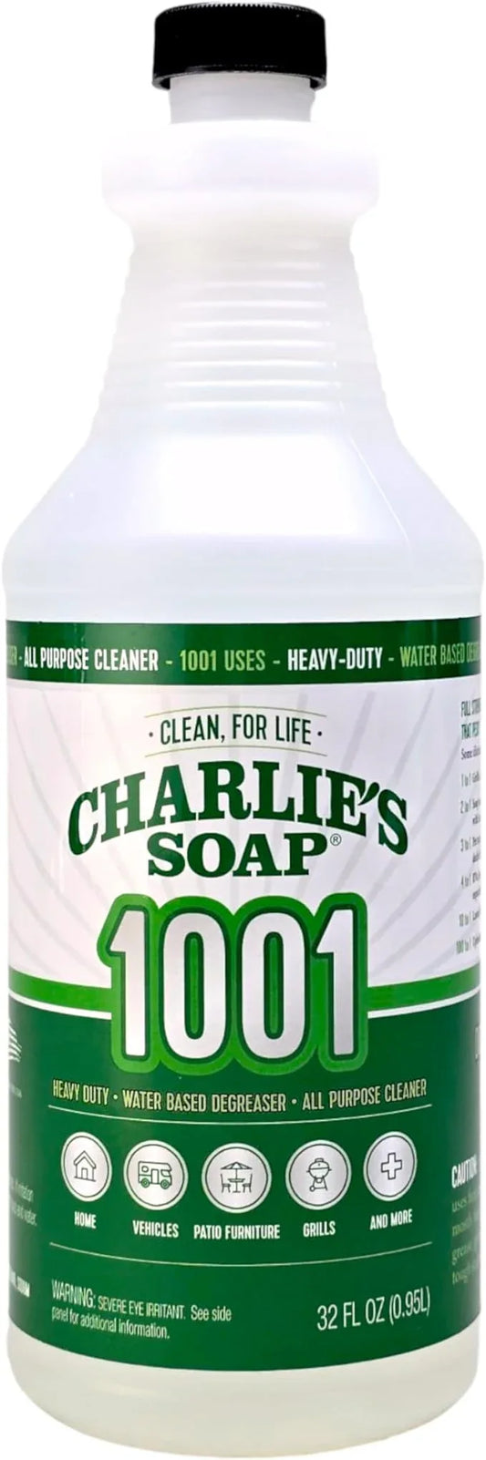 Charlie's Soap 1001 Cleaner - Heavy Duty Biodegradable Concentrated All Purpose Water Based Degreaser (32oz, 1 Pack) - Safe Residential, Commercial, & Janitorial Cleaner - NeatNest