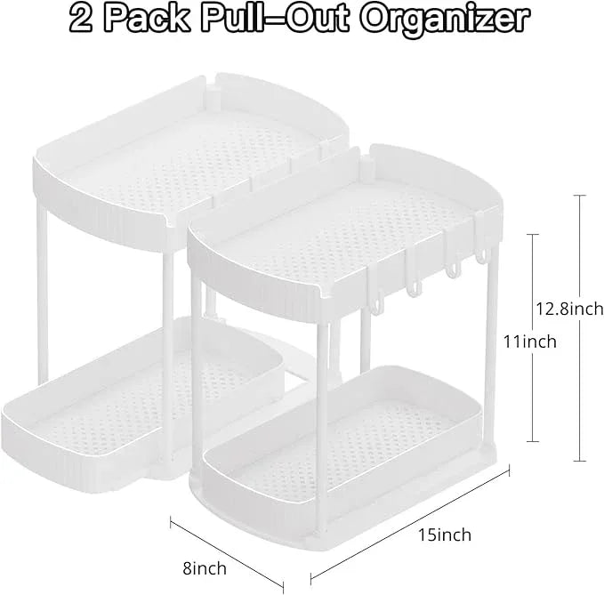 2 Pack Multi-Purpose Pull-Out Storage Organizers, Under Sink & Cabinet Storage, 12.8 Inch, White - NeatNest