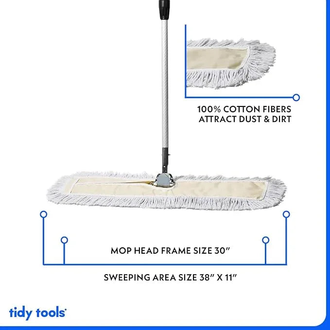 Commercial Dust Mop – 30 Inch Floor Sweeper for Hardwood, Reusable Cotton Mop Head, Extendable Handle, Dry Mop for Floor Cleaning & Janitorial Supplies - NeatNest