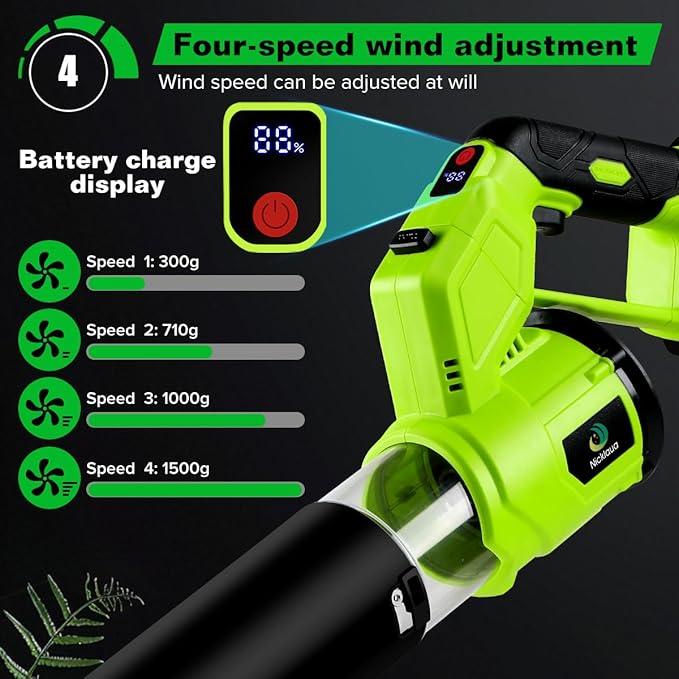 Cordless Leaf Blower,Rechargeable Leaf Blower,21V Cordless Electric Blower with 2 Batteries & Charger,4 Speed Modes, Rotable Handle Design, for Patio Cleaning,Yard, Blowing Leaves,Dust or Snow - NeatNest