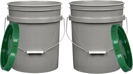 House Naturals 5 Gal Grey Plastic Bucket with Lid,(Pack of 2) Food Grade BPA Free - Cleaning Washing Transporting Food Water - NeatNest