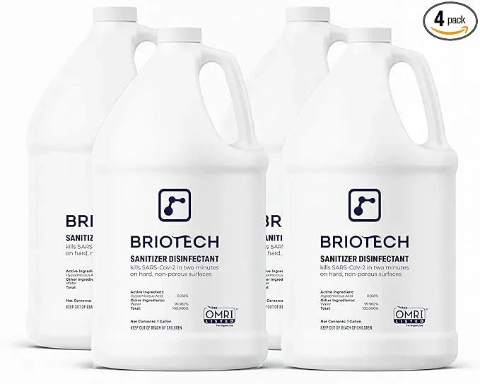 BRIOTECH Sanitizer Disinfectant Hypochlorous, Kill 99.99% of Viruses & Bacteria, Control Mold, Eliminate Odor, Gentle for Nursery & Play Rooms, Food Contact Surface Sanitizer, 1 Gallon Refill (4 Pack) - NeatNest