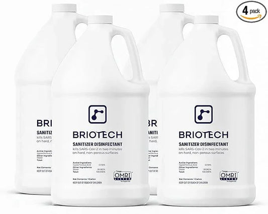 BRIOTECH Sanitizer Disinfectant Hypochlorous, Kill 99.99% of Viruses & Bacteria, Control Mold, Eliminate Odor, Gentle for Nursery & Play Rooms, Food Contact Surface Sanitizer, 1 Gallon Refill (4 Pack) - NeatNest