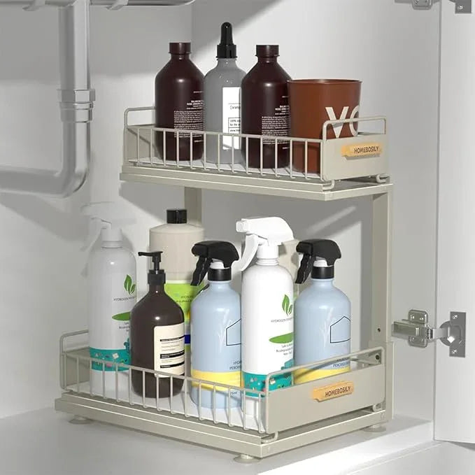 Under Sink Organizer, Pull Out Kitchen Cabinet Organizer 2 Tier Slide Out Under Sink Organizers and Storage, Sink Shelf Cabinet Storage Shelves for Kitchen Bathroom Pantry, Grey - NeatNest