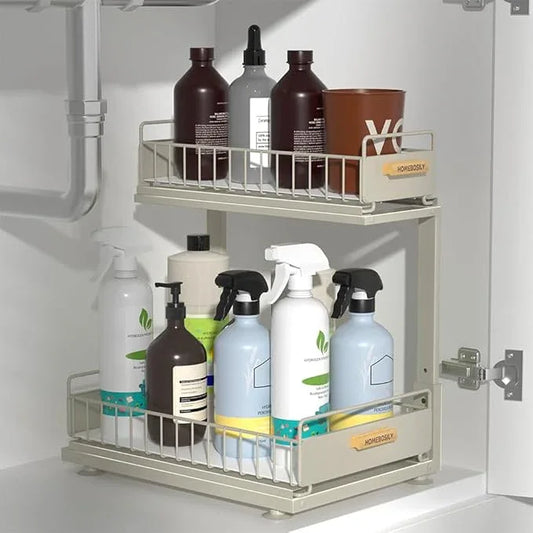 Under Sink Organizer, Pull Out Kitchen Cabinet Organizer 2 Tier Slide Out Under Sink Organizers and Storage, Sink Shelf Cabinet Storage Shelves for Kitchen Bathroom Pantry, Grey - NeatNest