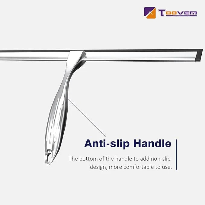 TOOVEM 14 Inch Shower Squeegee for Glass Doors, Window, Bathroom, Car Windshield, Shower Cleaning Tools with S Hook, Square Sticky Hook (Silver) - NeatNest