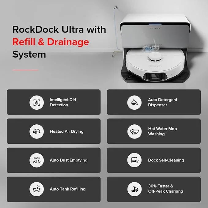roborock S8 MaxV Ultra with Refill & Drainage System Robot Vacuum and Mop, Check Installation Space First, FlexiArm Design, Auto Mop Wash&Dry 10000Pa Suction, Obstacle Avoidance, 20mm Auto Mop Lifting - NeatNest